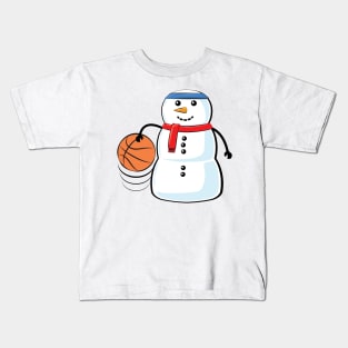 Funny Christmas Basketball Snowman Kids T-Shirt